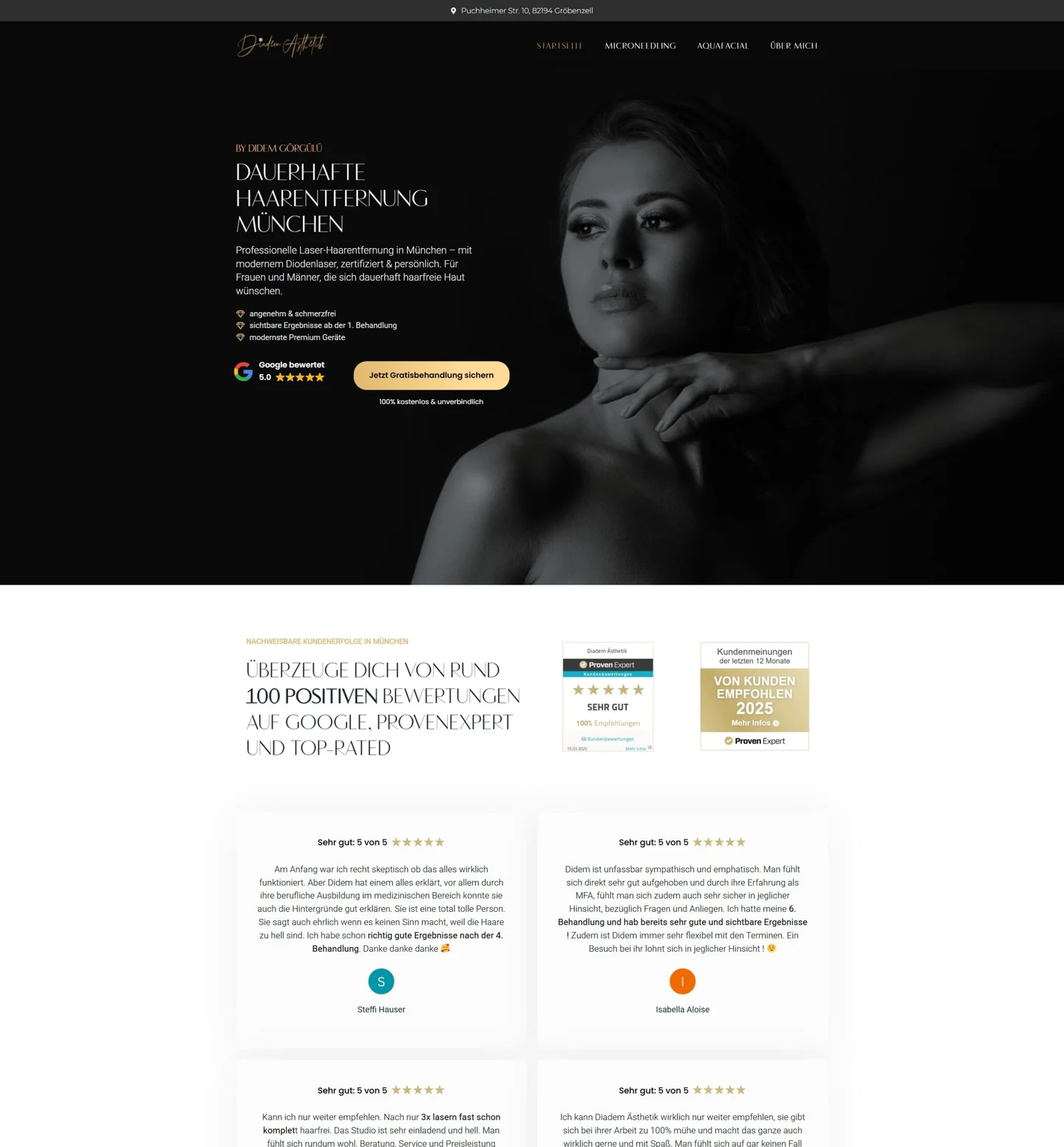 Echter Website-Screenshot: Diadem Ästhetik